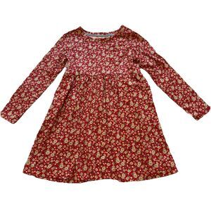 Mini Boden Girls Red Floral Long Sleeve Dress Size 7-8Y 100% Cotton Pockets